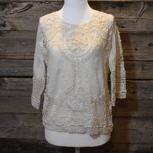 Cream Cottagecore Crochet Lace Blouse XS/S